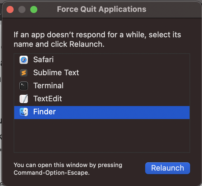 Refresh Mac Desktop by relaunching Finder
